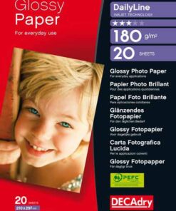 PAPIER PHOTO GLOSSY A4 180GR 20 FEUILLES - PAPIER PHOTO DECADRY - POUR JET D'ENCRE