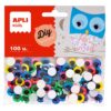 APLI 100 YEUX MOBILES COLORES ADHESIFS ROND 10MM