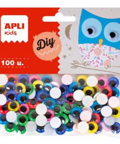 APLI 100 YEUX MOBILES COLORES ADHESIFS ROND 10MM