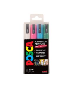 POSCA PC3M ETUI DE 4 ASS BLANC - ROSE - BLEU CLAIR VERT FONCE