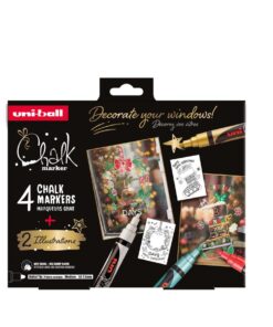 SET CHALK MARKER CHRISTMAS 1 4 MARQUEURS + 2 ILLUSTRATIONS BLANC-OR-ROUGE-VERT