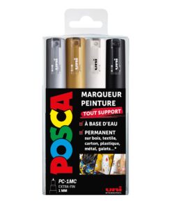 POSCA PC1MC ETUI DE 4 ARGENT OR - BLANC - NOIR