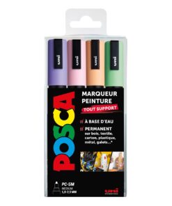POSCA PC5M PASTEL ETUI DE 4 LILAS - ROSE CLAIR - ROSE SAUMON - VERT CLAIR