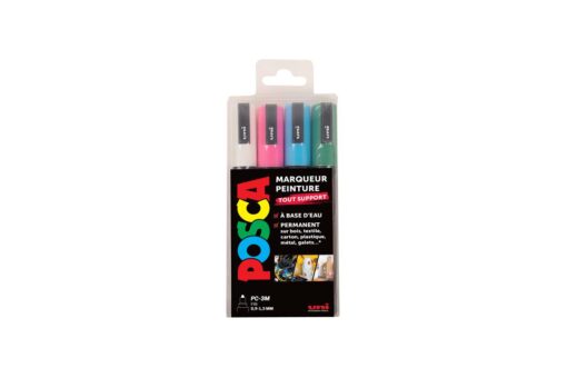 POSCA PC5M ETUI DE 4 ASS BLANC - ROSE - BLEU CLAIR VERT FONCE