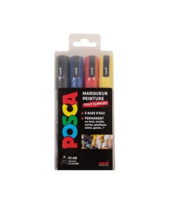 POSCA PC5M ETUI DE 4 COUL ASS NOIR - BLEU FONCE - ROUGE JAUNE