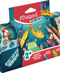 TROUSSE GARNIE JUNGLE FEVER 12 CRAYONS DE COULEUR + 12 FEUTRES DE COLORIAGE MAPED