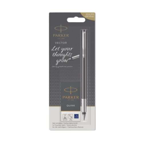 PARKER VECTOR PLUME M + 5 CART GRATIS BLISTER - 3 COLORIS ASS