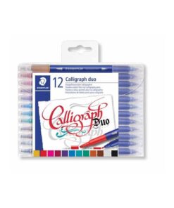 CALLIGRAPHIE DUO MARQUEUR 12 STAEDTLER BIPOINTE COULEURS BISEAUTE 3.5MM & 2.0MM BLIST