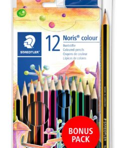 12 CRAYONS DE COUL NORIS 18 CM + CRAYON HB + GOMME BLISTER STAEDTLER