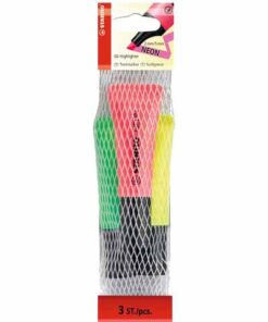 STABILO NEON SET DE 3 ASS SURLIGNEURS POCHETTE JAUNE, VERT, ROSE