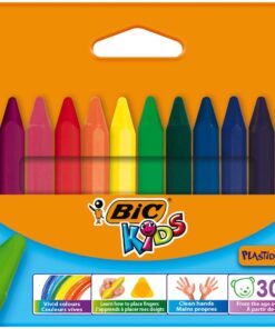 BIC KIDS 12 PLASTIDECOR TRIANG CRAIES CIRE DE COLORIAGE TRIANGULAIRES MAINS PROPRES