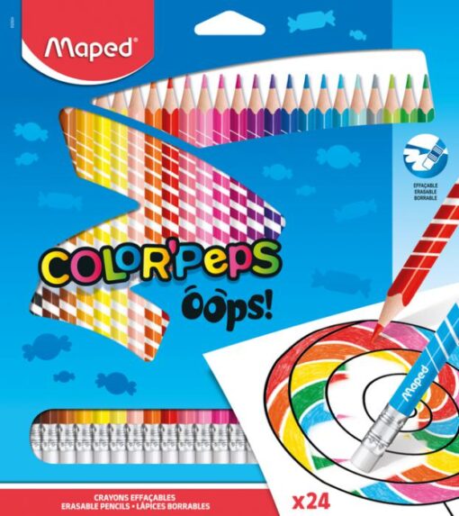 24 CRAYONS COUL EFFACABLE CRAYONS DE COULEUR OOPS MAPED - COLOR'PEPS