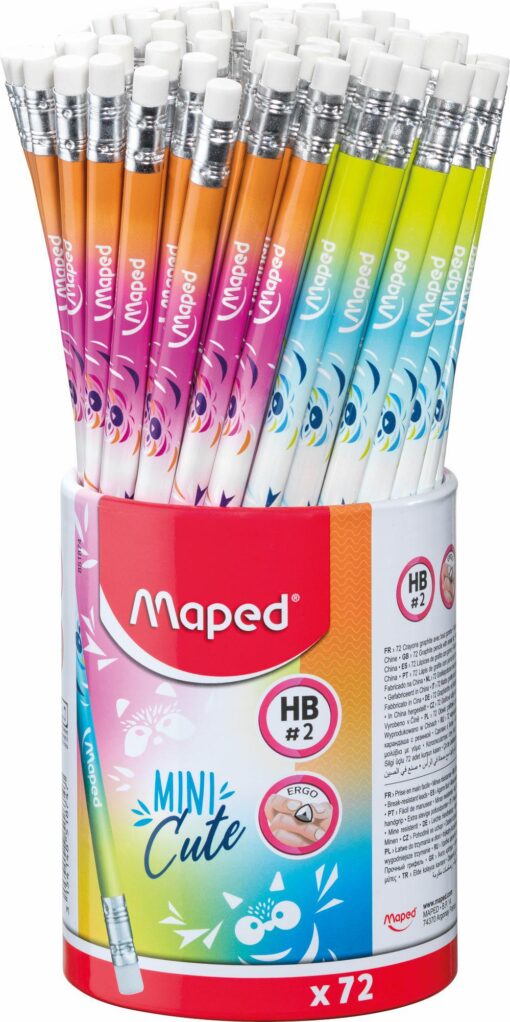 POT 72 CRAYONS HB MINI CUTE BOUT GOMME MAPED