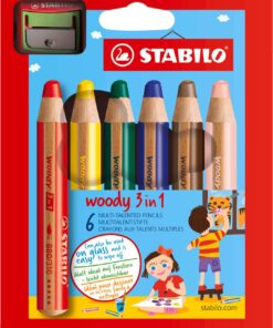 STABILO WOODY 3 EN 1 PAR 6 +TAILLE CRAYONS CRAYONS DE COULEUR ENFANTS