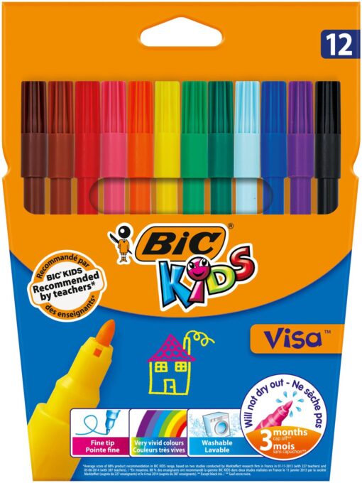 BIC VISA 12 FEUTRES COLORIAGE BIC KIDS VISA ULTRALAVABLE