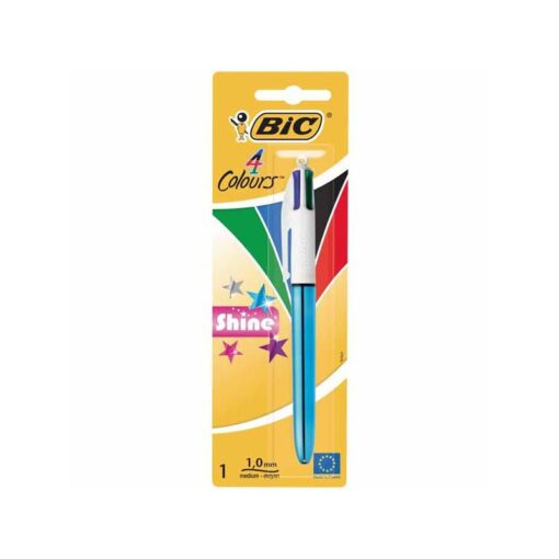 BIC 4 COULEURS SHINE BLISTER CORPS BRILLANT ASS COULEURS