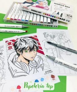 ALPINO MANGA SET 12 FEUTRES + 2 PIGMENT LINER 10 MANGA - 1 MANUEL