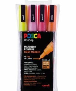 POSCA SET 4 MARQUEURS PC3M POCHETTE PAILLETTES CHAUDES (JAUNE, ROSE, ROUGE, ORANGE)