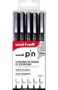 UNI-BALL 5 FEUTRES PIN 0.1 - 0.3 - 0.5 - 0.7 - 0.9