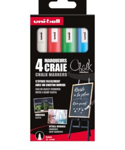 ETUI 4 MARQUEURS CRAIE UNI- BALL - CHALKMARKER - BLANC ROUGE VERT BLEU - 1.8-2.5MM