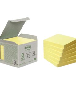 POST-IT RECYCLE 6 BLOCS 76X76 MM - JAUNE - 100% RECYCLE