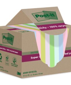 POST-IT 100% RECYCLE 12 BLOCS 70 FEUILLES 76X76MM - COLORE SUPER STICKY