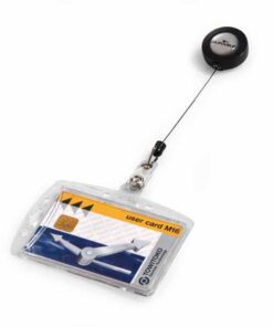 PORTE BADGES AVEC ENROULEUR 54X85MM TRANSPARENT RIGIDE