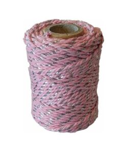 CORDE COTON 20M 1.5MM ROSE CLAIR AVEC FIL ARGENT