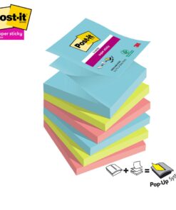 POST-IT Z-NOTES 76X76MM COSMIC 6 BLOCS DE 90 FEUILLES 100% PEFC - SUPER STICKY
