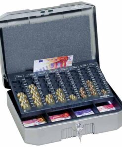 DURABLE GRAND COFFRE MONNAIES RESISTANT + HAUTE SECURITE 8 COMP MONNAIES + 4 BILLETS