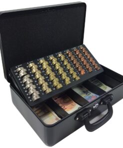 CAISSE A MONNAIES ACROPAQ 360X273X110MM - NOIR - 2 CLEFS 8COMP MONNAIES + 4COMP BILLETS