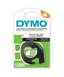 LETRATAG PAPIER BLANC 4M 12MM - ETIQUETTE DYMO - ECRITURE NOIRE FOND BLANC