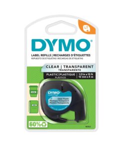 LETRATAG PLASTIQUE TRANSP 4M 12MM - ETIQUETTE DYMO - ECRITURE NOIRE FOND TRANSPA
