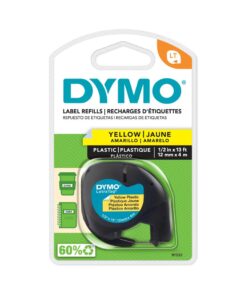 LETRATAG PLASTIQUE JAUNE 4M 12MM - ETIQUETTE DYMO - ECRITURE NOIRE FOND JAUNE