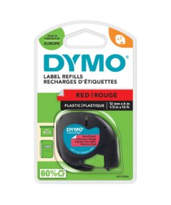LETRATAG PLASTIQUE ROUGE 4M 12MM - ETIQUETTE DYMO - ECRITURE NOIRE FOND ROUGE