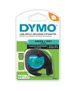 LETRATAG PLASTIQUE VERT 4M 12MM - ETIQUETTE DYMO - ECRITURE NOIRE FOND VERT