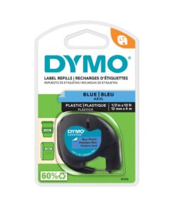 LETRATAG PLASTIQUE BLEU 4M 12MM - ETIQUETTE DYMO - ECRITURE NOIRE FOND BLEU