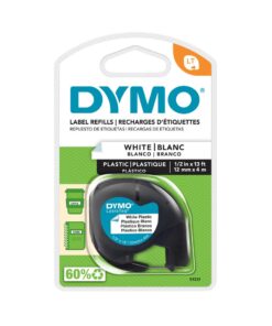 LETRATAG PLASTIQUE BLANC 4M 12MM - ETIQUETTE DYMO - ECRITURE NOIRE FOND BLANC