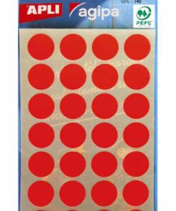 APLI 140 GOMMETTES 15MM ROUGE FLUO - ETIQUETTE RONDE COLLAGE PERMANENT