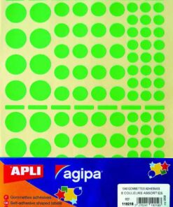 APLI 1040 GOMMETTES PERMANENT ETIQUETTE RONDES COULEURS ASSORTIES