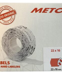 METO 12000 ETIQUETTES 22X16MM AUTOCOLLANTES - 12 ROULEAUX FLUO ROUGE