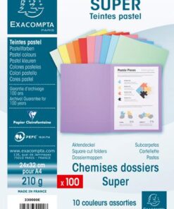 FARDE CHEMISE 210GR 24X32 ASS 100 FARDES - TONS PASTELS COULEURS ASSORITES EXACOMPTA