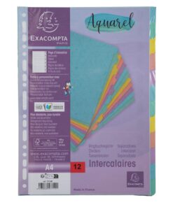 INTERCALAIRE AQUAREL A4 12P CARTON 400GR - PASTEL EXACOMPTA - 12 POSITIONS