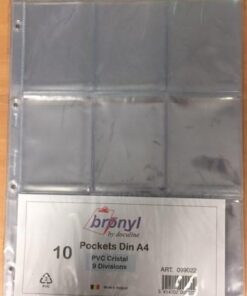 10 POCH PERFOREES BRONYL 9 DIV 9 DIVISIONS PVC CRISTAL POCHETTES CARTES POKEMON